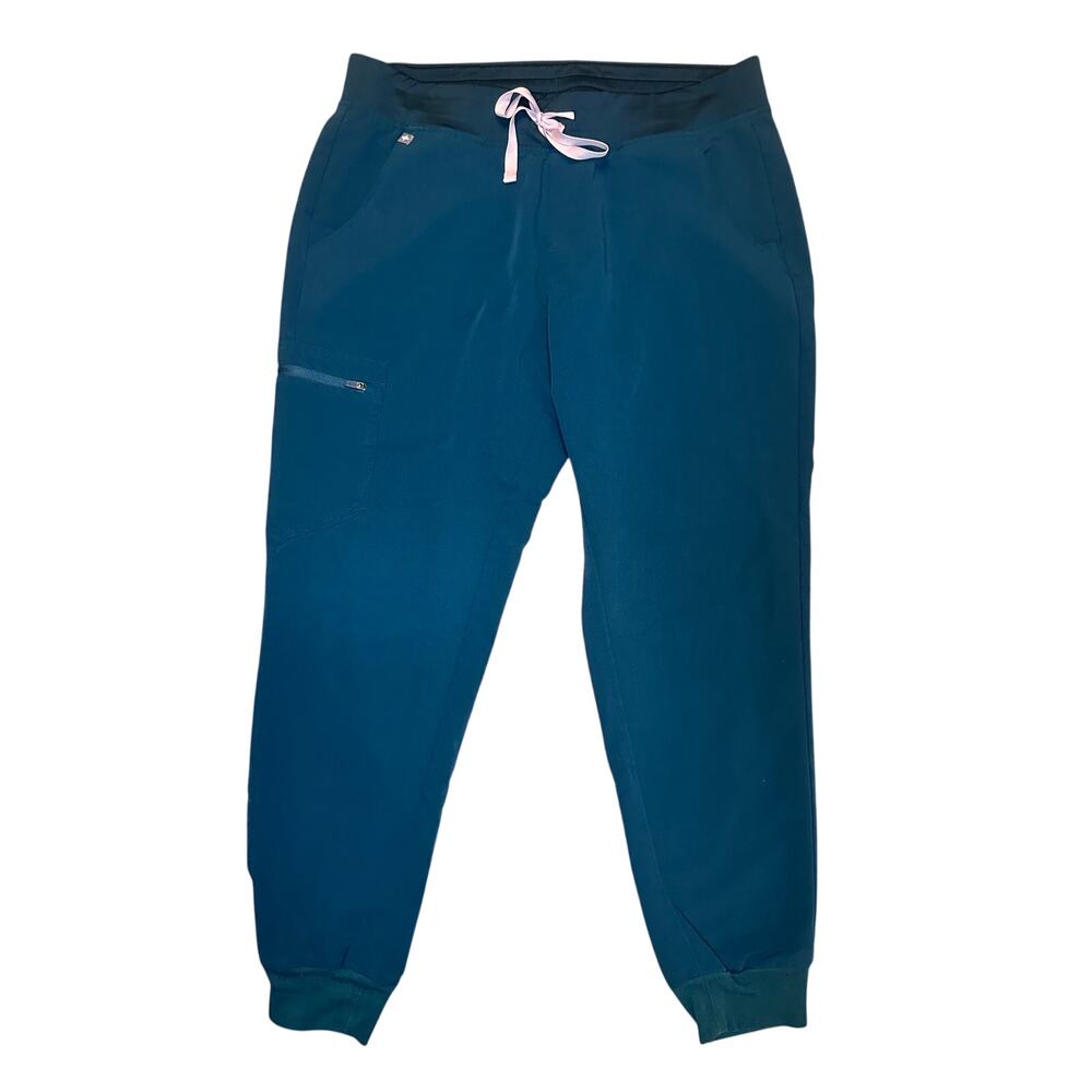 Figs Teal Track Joggers with Pink Drawstring